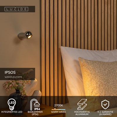 Lucide IPSOS - Wandleuchte Badezimmer - LED - 1x6W 2700K - IP54 - Chrom